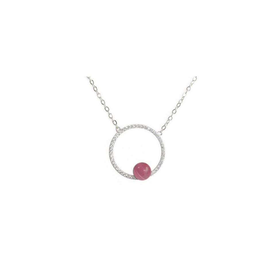 【FALAIYA x LA BELLE VIE】Necklace round circle with pink stone necklace_XH3007ocp
