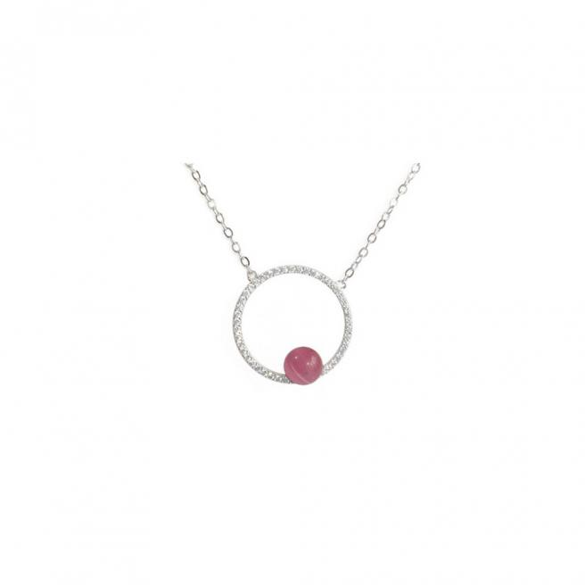 【FALAIYA x LA BELLE VIE】Necklace round circle with pink stone necklace_XH3007ocp