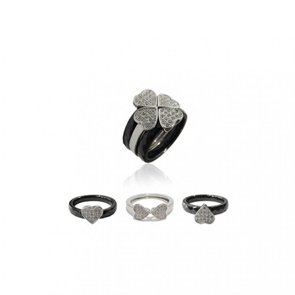 【FALAIYA x LA BELLE VIE】Rings 3 in 1 luckyheart with black ceramic and white oxyde_JF1428cen