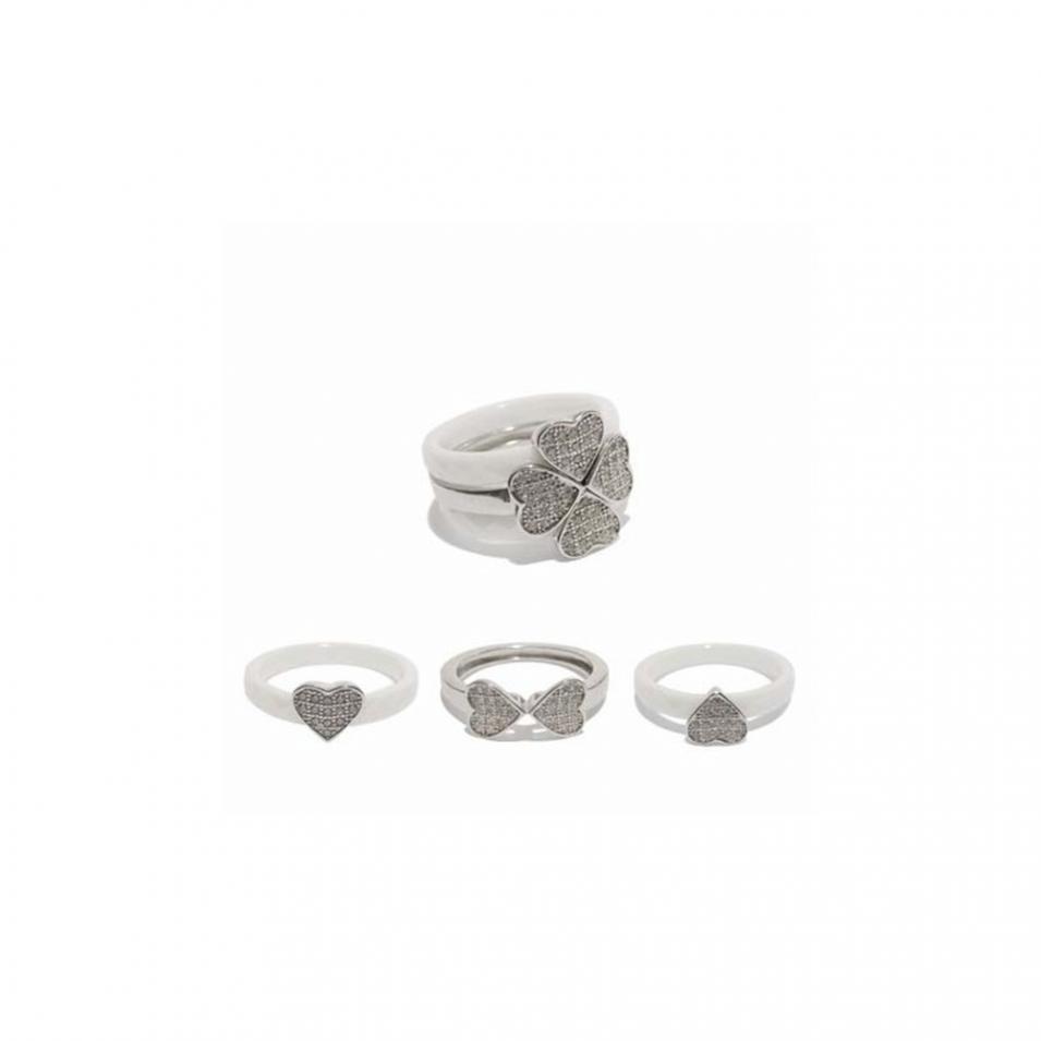 【FALAIYA x LA BELLE VIE】Rings 3 in 1 luckyheart with white ceramic and white oxyde_JF1428cew